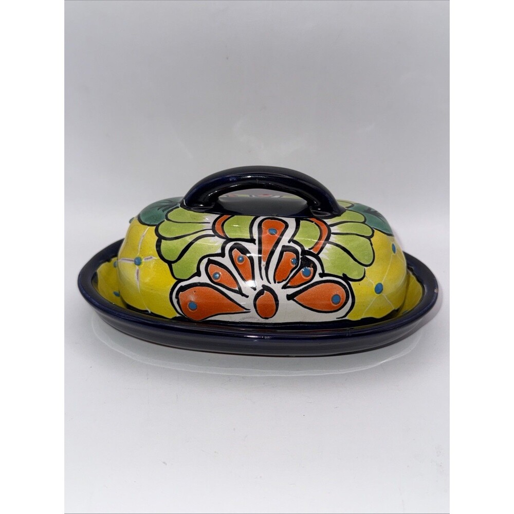 Talavera Mexican Pottery Butter Dish Hand Painted Ceramic Lid Tray 7” - Picture 5 of 11